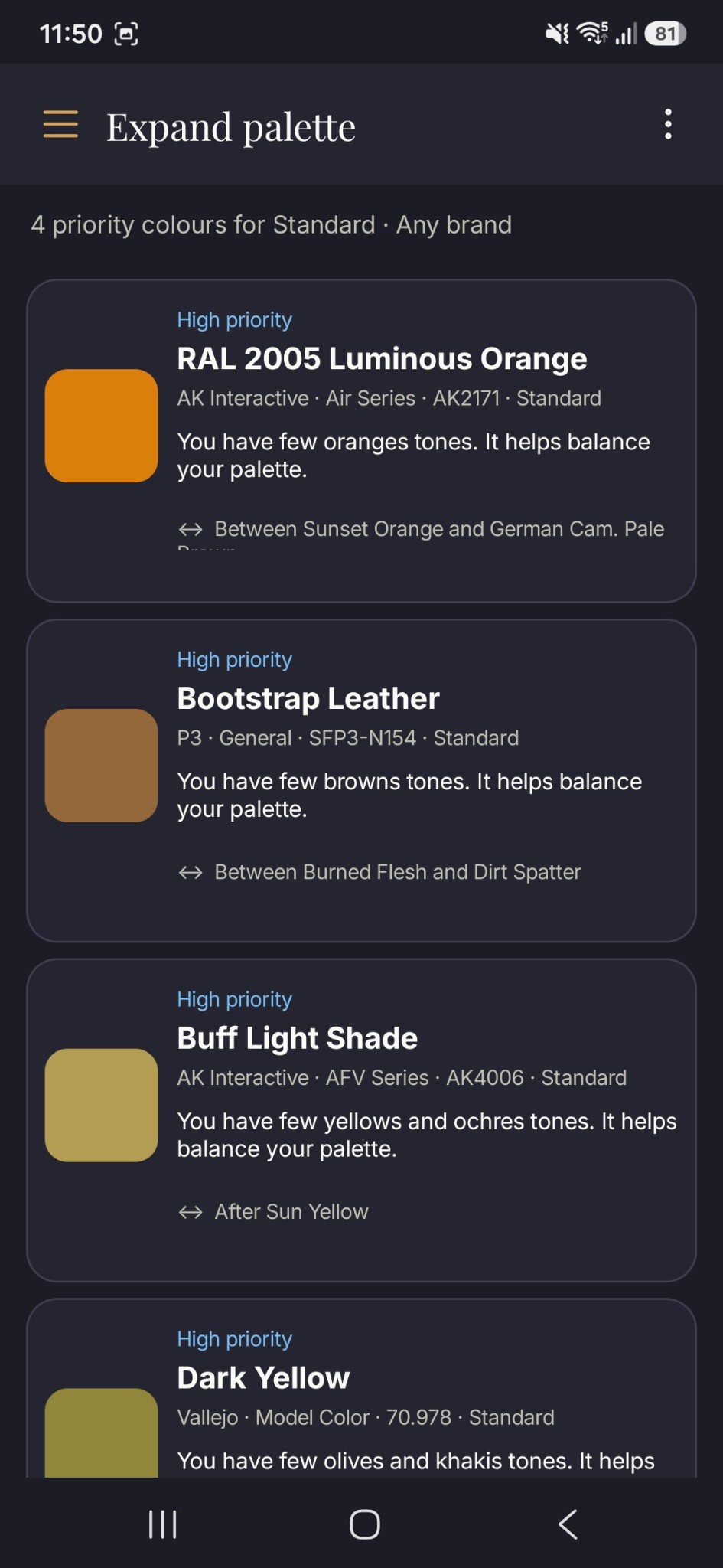 Chromatica expand palette screen